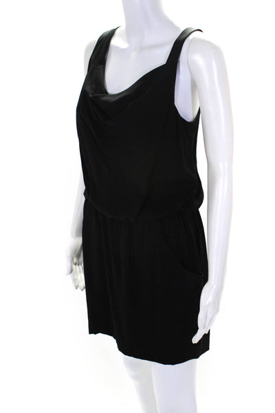 Theory Womens Silk Draped Sleeveless V-Neck Pocket Blouson Dress Black Size 6
