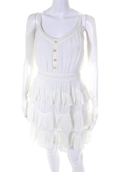 Maje Womens Sheer Dot Textured Sleeveless Tiered Ruffled Dress White Size 3
