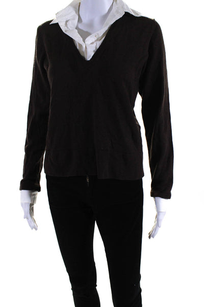 Tory Burch Women's Long Sleeve Wool Layered Pullover Sweater Brown Size S