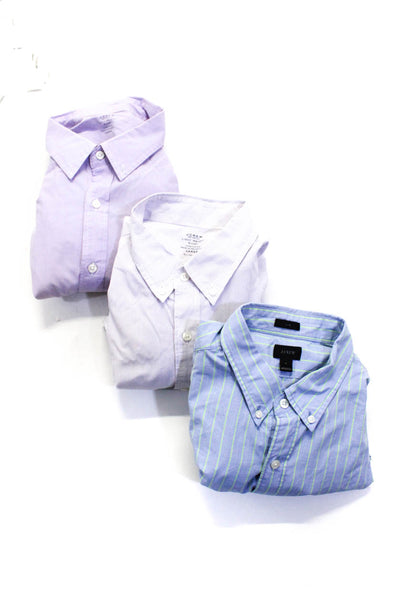 J Crew Mens Cotton Pinstripe Print Dress Shirts Purple Blue White Size L Lot 3