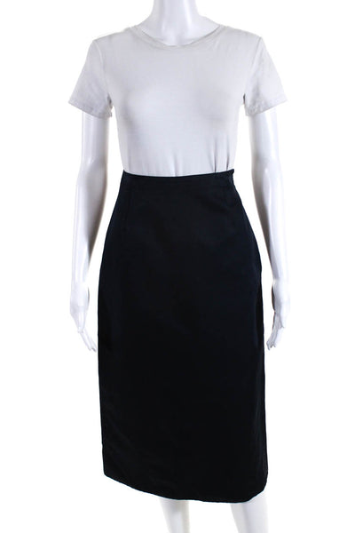 Alessandro Dell Acqua Womens Wool + Silk Side Zip Midi Skirt Navy Size 42 6
