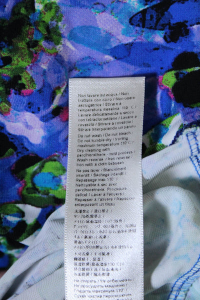 Roberto Cavalli Womens Abstract V Neck Sleeveless Top Blouse Blue Green IT 44