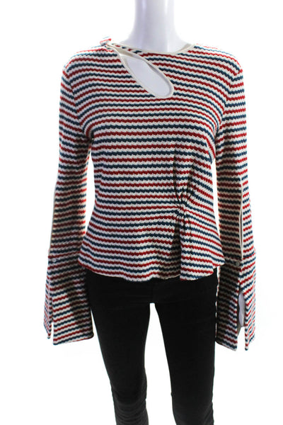 Hellessy Womens Cutout Keyhole Striped Sweater Red Blue White Size 10