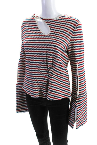 Hellessy Womens Cutout Keyhole Striped Sweater Red Blue White Size 10