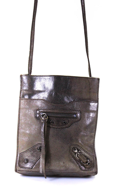 Balenciaga Paris Women's Leather Metallic Papier Crossbody Bag Beige Size S