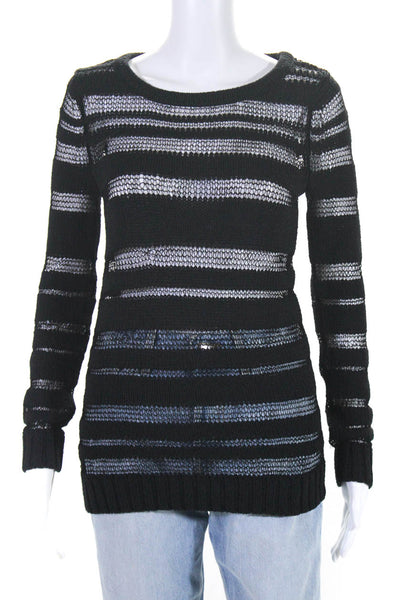 Rag & Bone Womens Striped Open Knit Long Sleeved Pullover Sweater Black Size XS