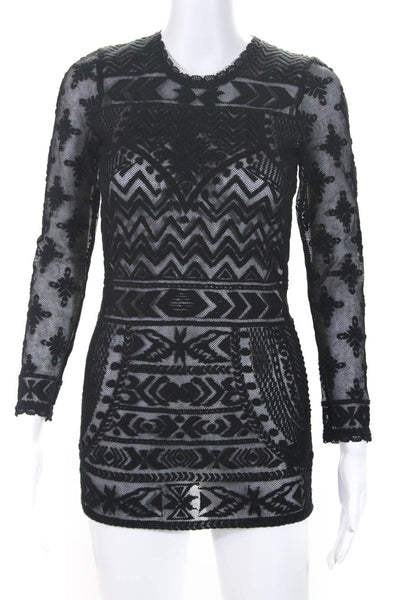 Isabel Marant For H+M Womens Fair Isle Lace Long Sleeved Mini Dress Black Size 2