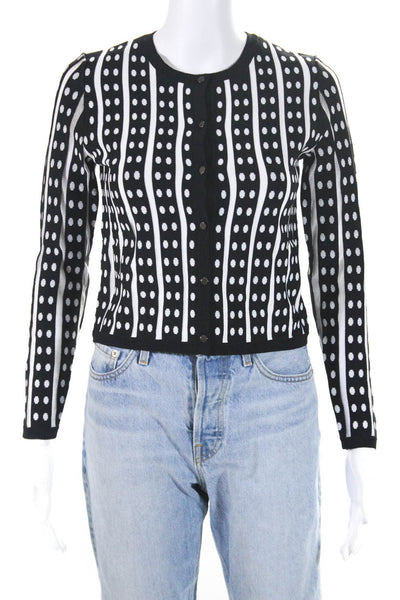 Elie Tahari Womens Striped Polka Dot Button Cardigan Sweater Black White Size XS