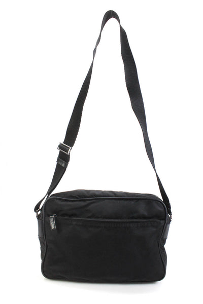 Prada Womens Silver Tone Messenger Shoulder Handbag Black