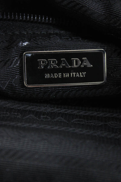 Prada Womens Silver Tone Messenger Shoulder Handbag Black