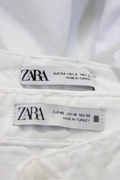 Zara Womens Cotton Denim White Wash Wide Leg Jeans Pants White Size 10 2 Lot 2