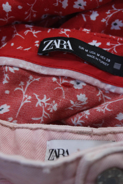 Zara Womens Cotton High-Rise Cut Off Shorts Mini Skirt Pink Red Size 6 M Lot 2