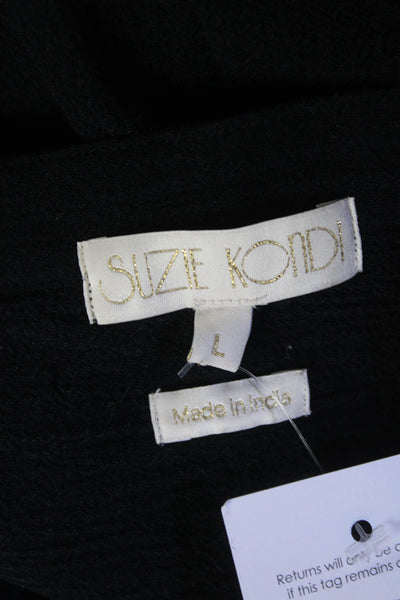 Suzie Kondi Womens Long Sleeved Sheer Round Button Down Blouse Black Size L