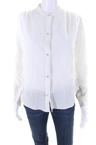 Suzie Kondi Womens Sheer Round Neck Long Sleeved Button Down Blouse White Size L