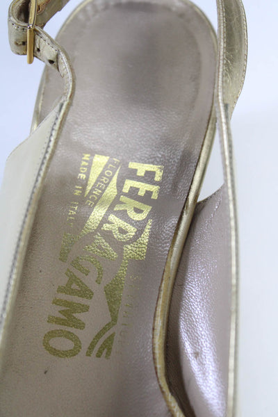 Salvatore Ferragamo Women's Leather Slingback Kitten Heels Gold Size 8AAAA