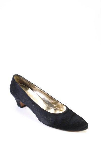 Salvatore Ferragamo Women's Pointed Satin Block Kitten Heels Black Size 7.5