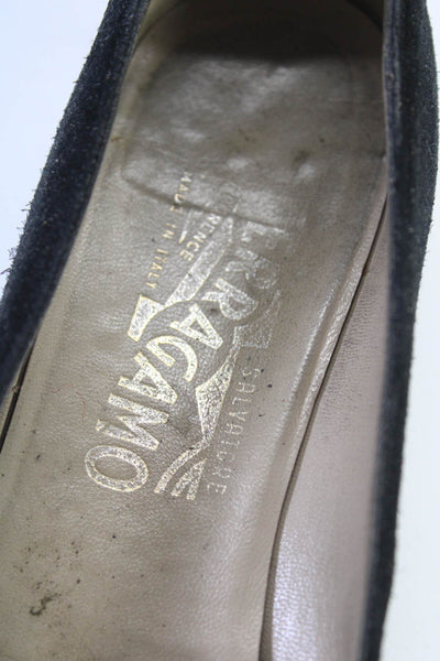 Salvatore Ferragamo Women's Suede Medallion Round Toe Flats Black Size 7.5