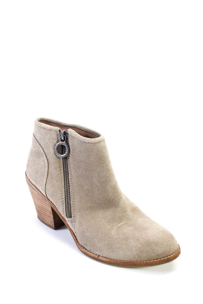Sofft Women's Pointed Suede Block Heel Zip Ankle Booties Taupe Size 7.5
