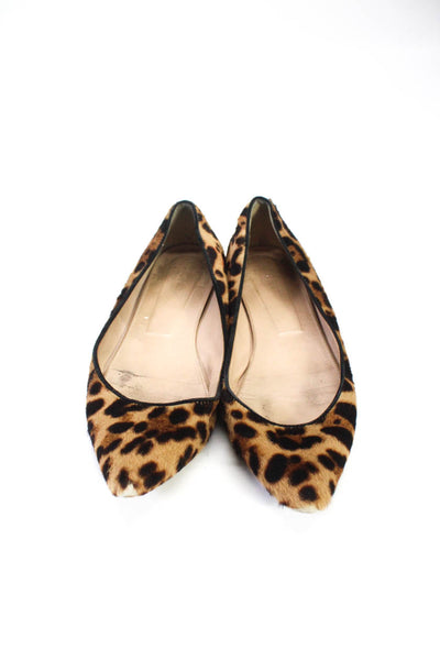 J Crew Women's Pointed Toe Leopard Print Ponyhair Slip On Flats Brown Size 7.5