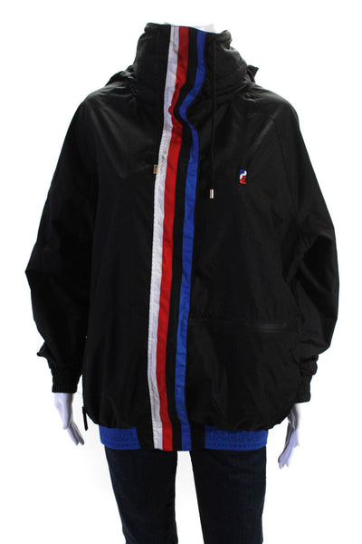 PE Nation Womens Hooded Full Zipper Rain Jacket Black Size Extra Small