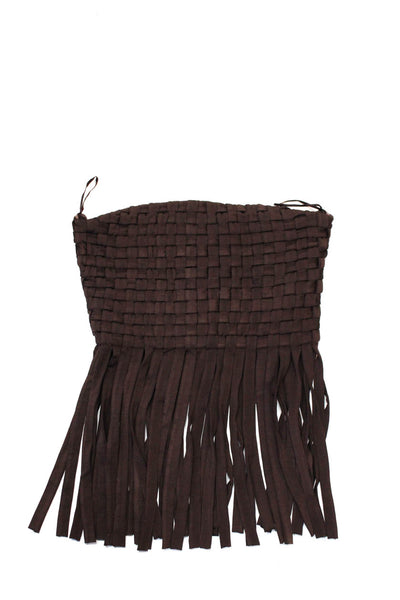 Pinko Womens Woven Fringe Strapless Cropped Blouse Brown Size Extra Small