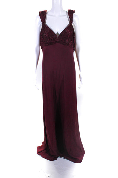 Badgley Mischka Womens Silk Lace Sweetheart Neckline Dress Burgundy Size 16