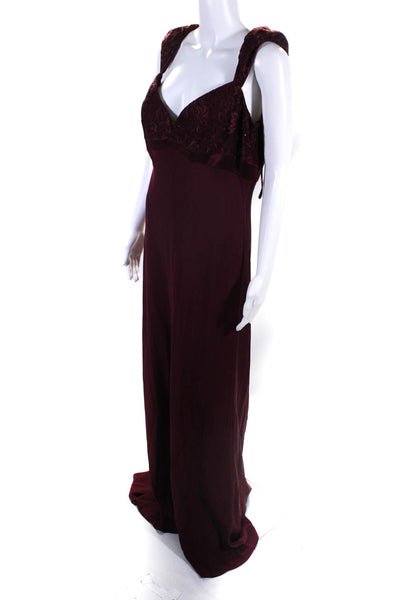 Badgley Mischka Womens Silk Lace Sweetheart Neckline Dress Burgundy Size 16