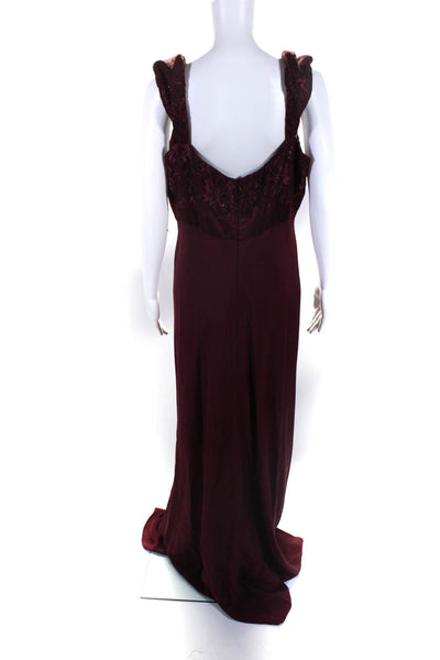 Badgley Mischka Womens Silk Lace Sweetheart Neckline Dress Burgundy Size 16