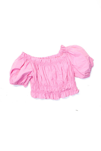 Zara Womens Cotton Ruched Puff Sleeve Cropped Blouse Top Pink Size S Lot 3