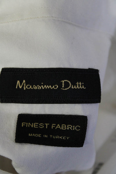 Massimo Dutti Mens Pointed Flat Collared Button-Down Dress Shirt White Size L