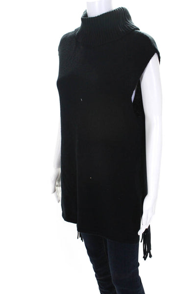 BCBGeneration Womens Sleeveless Side Slit Fringe Cowl Neck Sweatshirt Black M/L