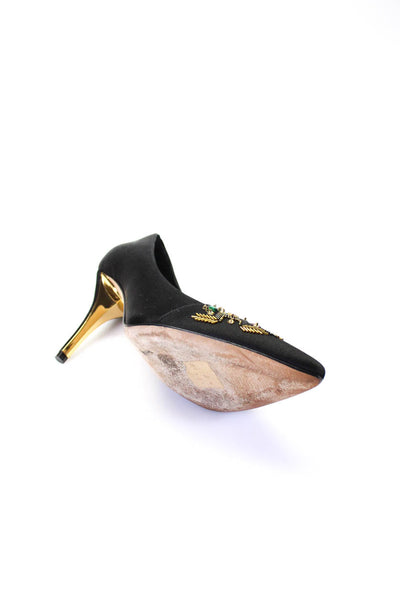 Oscar de la Renta Womens Stiletto Beaded Crystal Satin Pumps Black Size 36