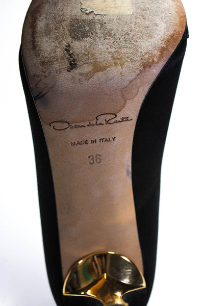 Oscar de la Renta Womens Stiletto Beaded Crystal Satin Pumps Black Size 36
