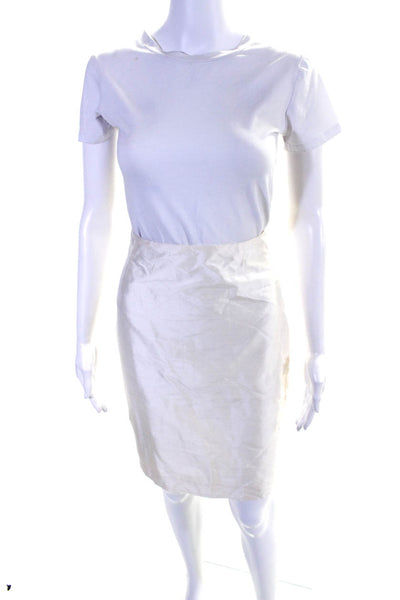 Shoshanna Womens Back Zip Knee Length Pencil Skirt White Silk Size 0
