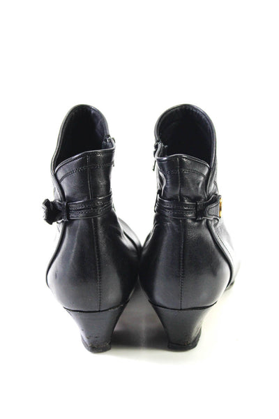 Bally Womens Side Zip Block Heel Round Toe Booties Black Leather Size 6M