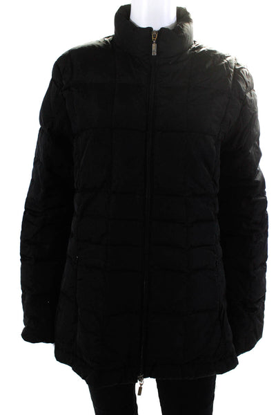 Moncler Womens Long Sleeve Mock Neck Full Zip Fall Quilted Jacket Black Size XL