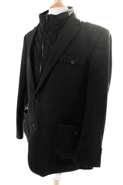 Linea Uomo Mens Two Button Zip Front Notched Lapel Jacket Gray Black Size 46L