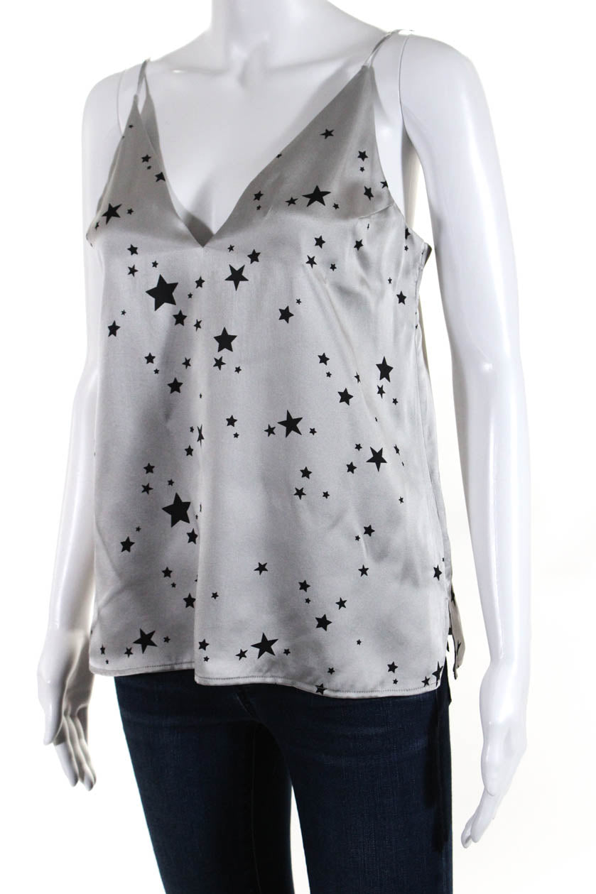 Cami NYC Womens 100 Silk Star Print Spaghetti Strap Blouse Gray