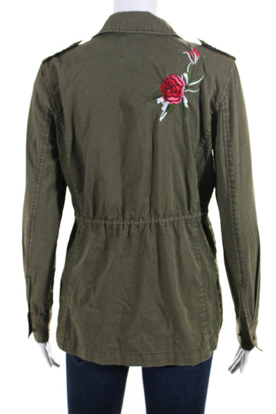 Velvet by Graham & Spencer Womens Green Cotton Floral Parka Jacket Size XS