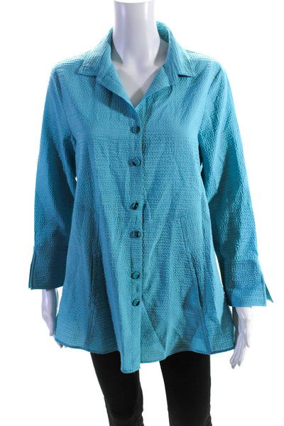 Habitat Womens Button Front Long Sleeve Collared Shirt Blue Size Small
