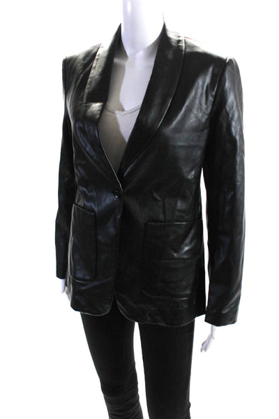 Elan Womens Vegan Leather Shawl Collared One-Button Blazer Jacket Black Size M