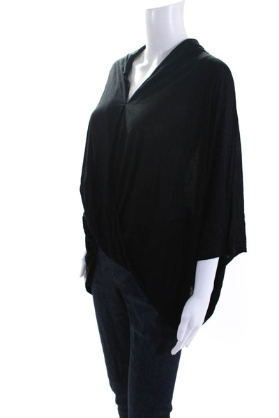 Helmut Lang Women's Batwing Sleeve V-Neck Drapey Blouse Black Size S