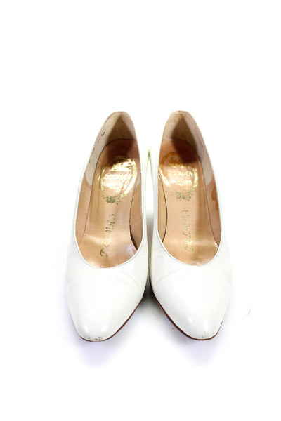 Delman Womens Vintage Almond Toe Slip On Pumps Ivory Leather Size 5AA