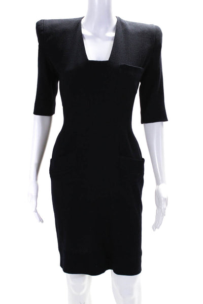 Carmen Marc Valvo Womens Back Zip Sequin Floral Sheath Dress Black White Size 8