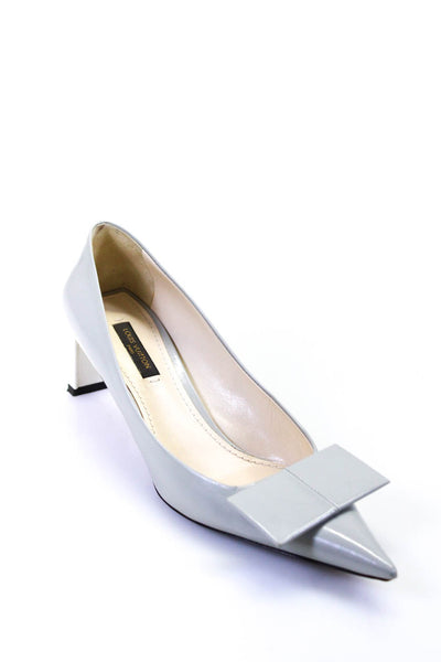 Louis Vuitton Womens Pointed Toe Square Bow Pumps Gray Patent Leather Size 35.5