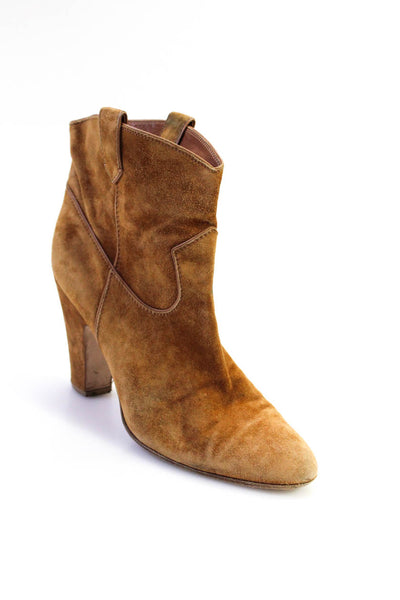 Gianvito Rossi Women's Block Heel Round Toe Suede Ankle Boots Tan Size 39.5