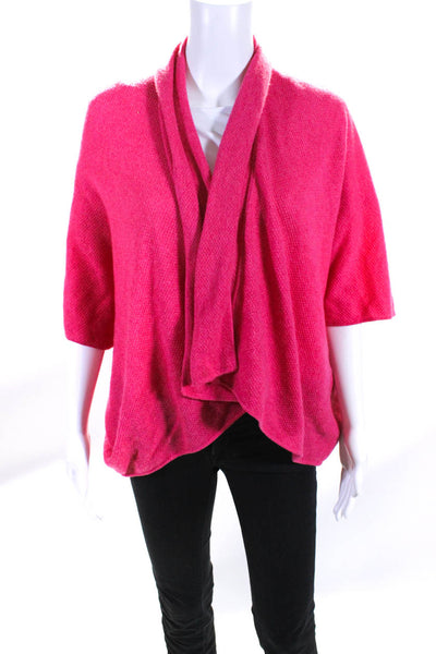 Magaschoni Womens Knit 3/4 Sleeve Open Front Cardigan Sweater Pink Size OS