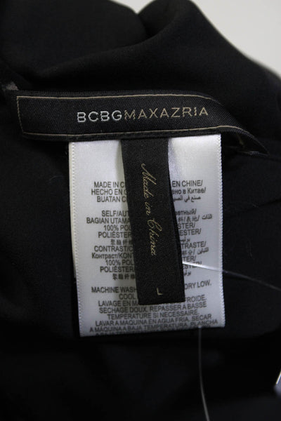 BCBGMAXAZRIA Women's Scoop Neck Ruffle Tank Top Blouse Black Size L