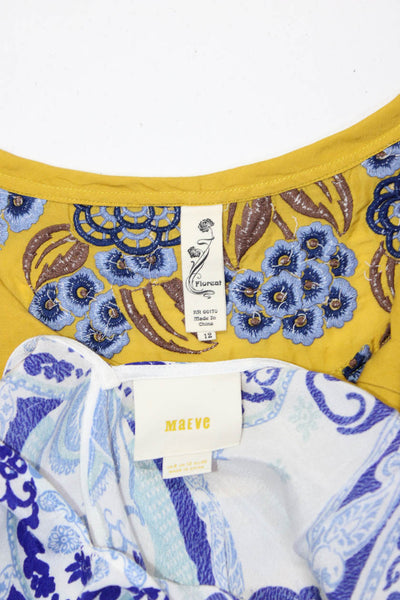 Floreat Maeve Women's Printed Ruffle Tops Yellow Blue Size 8 12 Lot 2