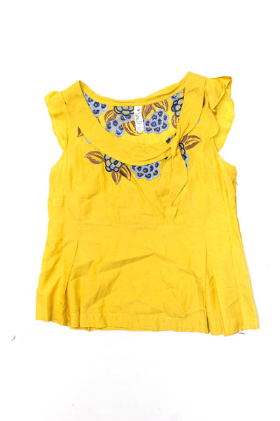 Floreat Maeve Women's Printed Ruffle Tops Yellow Blue Size 8 12 Lot 2